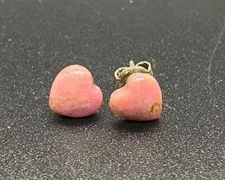 Small Polished Stone Heart Shaped Stud Earrings