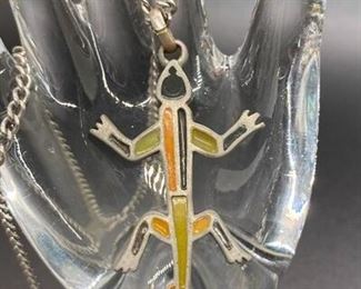Pewter Enamel Lizard Reptile Pendant Necklace