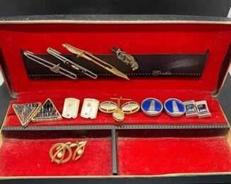 Vintage Mens Jewelry Box with Cuff Links and Tie Tacks