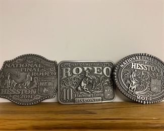 Just a few of the Hesston belt buckles available