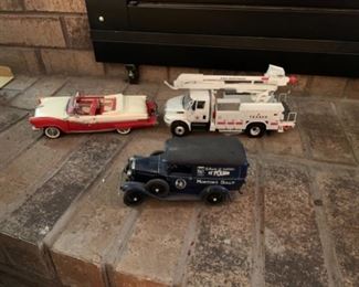 Large selection of metal diecast cars and banks