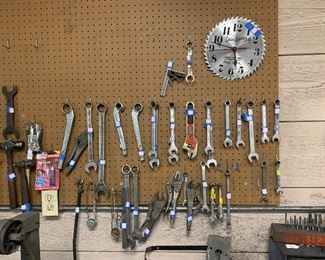 Nice assortment of wrenches, sawblade clock