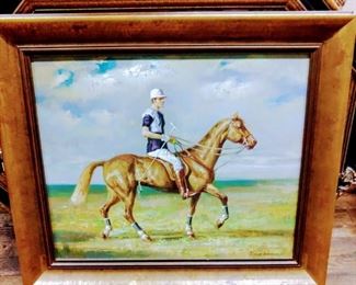 Vintage Oil on Canvas Polo Scene, Painted for and from Hudson's