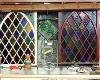 2-Ant Colored Glass Church Windows, 4 Panels Total.
Vint Die Cast Cars.
Ant Schuco Key Wind.
Ant Dealer Promo Cars.