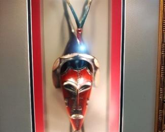 Vint Hand Carved Wooden African Tribal Fertility Mask from Guru Nation on the Ivory Coast, Custom Framed in Handmade Shadow Box.