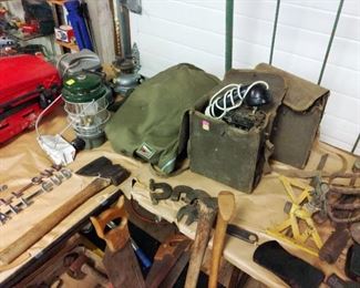 Military Coast Guard Field Radios.
 Coleman Camping Equip.
Hatchet's.
Hand Saws.