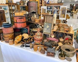 Scandinavian items, firkins, brides boxes, tina boxes, dough bowls, utensils, rosemaling and more
