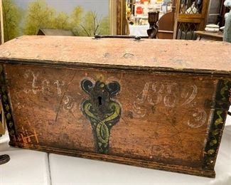 Antique Scandinavian child's immigrant trunk dated 1882
