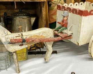 Large antique folk art horse and cart
