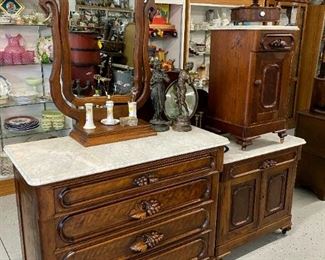 4 piece Victorian bedroom set with marble, extremely nice quality. Sold as a set.
