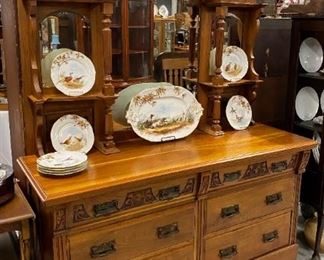 Early 1900's large cherry buffet with mirror
