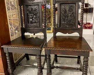 Highly carved German hall chairs
