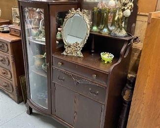 Antique German secretary desk with curved glass
