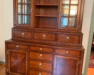 #1	Liz Claiborne Wood Lighted China Cabinet w/10 drawers & 2 doors w/pull-out tray sides with nickel hardware  64-88x24x85   - (This is 3 heavy pieces - bring your own help)	 $375.00 	

