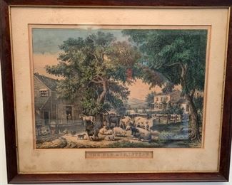 #10	Framed Currier & Ives by Fanny Palmer "The Old Homestead" 21x17 	 $100.00 	
