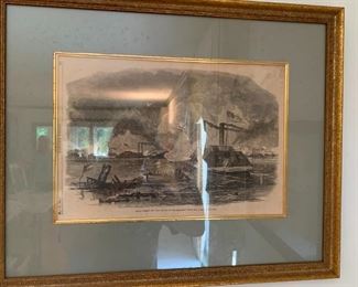 #14	"Naval Combat off Fort Right" from Harpers Weekly Page from 1862 Framed   22x18	 $40.00 	
