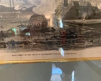 #14	"Naval Combat off Fort Right" from Harpers Weekly Page from 1862 Framed   22x18	 $40.00 	
