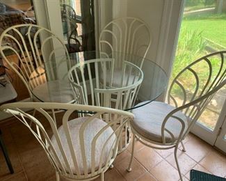 #25	Bassett Round Glass Top/Iron Base Table w/4 chairs   42x29	 $175.00 	
