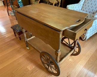 #41	Maple Drop-Side Tea Cart w/bottom Shelf and drawer  (as is finish) 34x19-36x28.5	 $75.00 	
