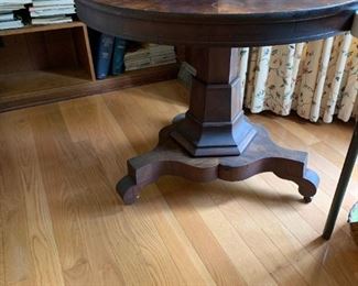 #45	Vintage Round Wood Table w/pedistal Legs on Wheels 36rx30T	 $200.00 	

