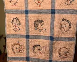 #61	Vintage Hand EmbroidereBaby Baby Quilt   32x48  Pink/Blue	 $75.00 	
