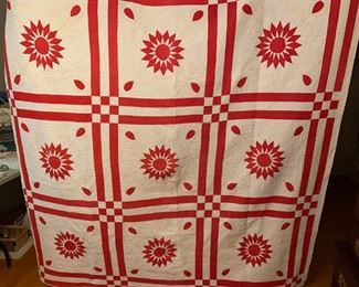 #62	Red/White Hand-quilted Quilt (as is some stains) 79x81	 $75.00 	
