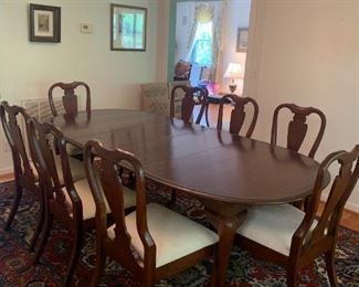 #4	Crescent MFg. Dining Table w/8 chairs  60-90x44x30  (Seats Fabric as is)	 $275.00 	

