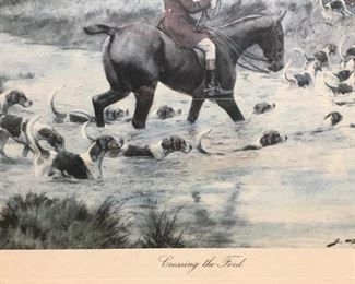 #KH201 Hunting scene print "Crossing the Ford" 29 1/2"Wx23"H $30