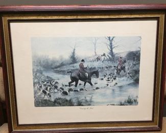 #KH201 Hunting scene print "Crossing the Ford" 29 1/2"Wx23"H $30
