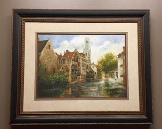 #KH202 Large Village Scene Print "Bruges" 41 1/2"Wx34"H  $60