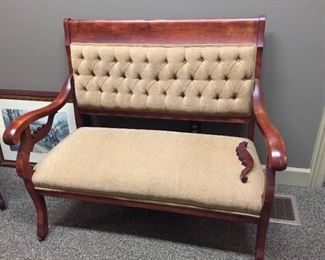 #KH203 Cherry Settee-As Is (Useable) 47"Wx42"Hx23"D on wheels $75