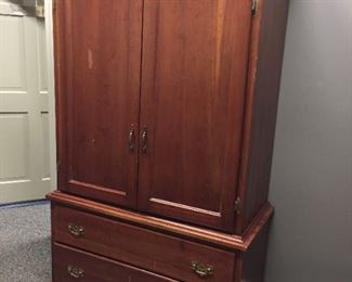 #KH207 Pine Armoire w/shelf and two drawers 45.5"Wx80"Hx21.5"D AS IS (top flourish is removeable) $60