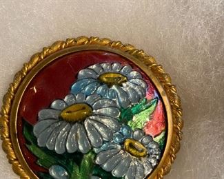 This is being sold for St Judes Team LOOSE ENDS by mj walk on September 25.                                                              #  ST Jude 1  Vintage Large Fused enamelon porcelain brooch/pin by J. Brevers in Paris France $100