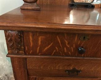 #1	1910-1920 Tiger strip wood China cabinet with original glass mirror beautiful carving and 3 drawers 2 doors 	 $1,400.00 		
