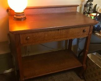 #41	Wood 1 Drawer Table w/shelf w/claw Feet w/tiger oak Front  38x19x40	 $275.00 		

