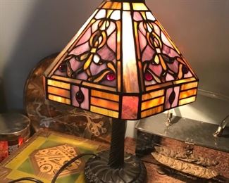 #49	Purple Stained Glass Lamp 15" tall	 $65.00 		
