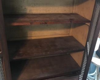 #53	pie safe wood cabinet with brass chicken wire 2 shelves 34x16x56	 $175.00 		

