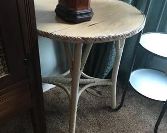 #55	white wicker wood top table 24x28 as is finish	 $75.00 		
