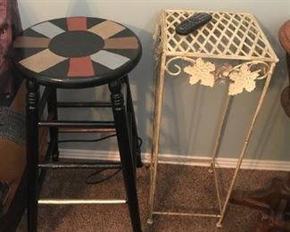 #57	wood black painted  stool with painting on top 29 tall 	 $40.00 		
#58	square metal table white 11x30	 $30.00 		
