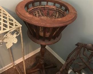 #59	wood basket fern stand as is finish 31 tall	 $45.00 		
