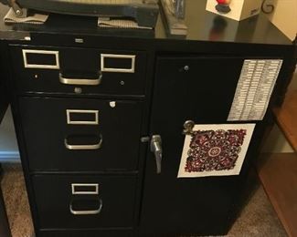 #82	2 filing drawers and small drawer metal cabinet with door with 2 shelves and safe inside locking with key 29x15x32	 $125.00 		
