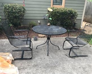 #102	42 inch round metal table with 2 springy chairs 	 $120.00 		
