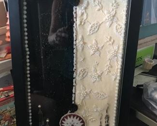 #107	Black Shadow Box w/ Art Earrings,Necklace and Hand-crafted Beaded Scarves	 $20.00 		
