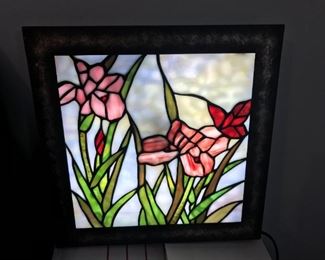 #114	Light up Stained Glass Picture Metal  12x12	 $75.00 		
