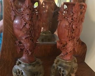 #209	misc	soap stone green red carved statues 9 inches tall 2@ 75 each	 $150.00 		
