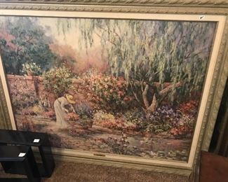 #162	Art	"Her Garden" by Barbara Moak      56x44  in Wood Frame (painted white-gold)	 $60.00 		
