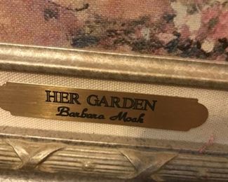 #162	Art	"Her Garden" by Barbara Moak      56x44  in Wood Frame (painted white-gold)	 $60.00 		
