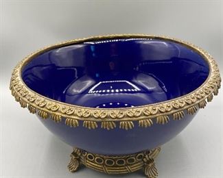 Gorgeous Blue Bowl w/ Brass Colored trim and base