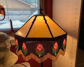 Vintage lamp with slag glass and fringe