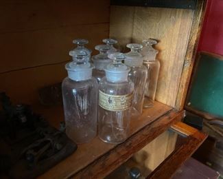 antique glass topper apothecary bottles  